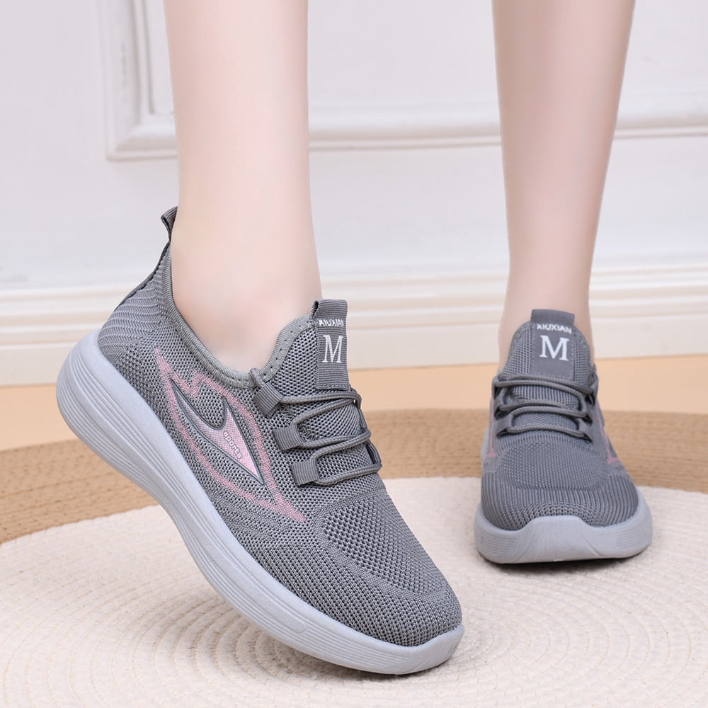 Domzle Women's Sneakers Breathable Lightweight Walking Shoes Running Shoes Non Slip Tennis Fashion Casual Sneakers Gray
