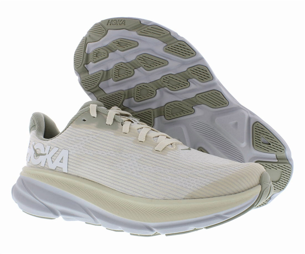 HOKA Clifton 9 GS Girls Shoes Size 7, Color: Oat Milk/Barley