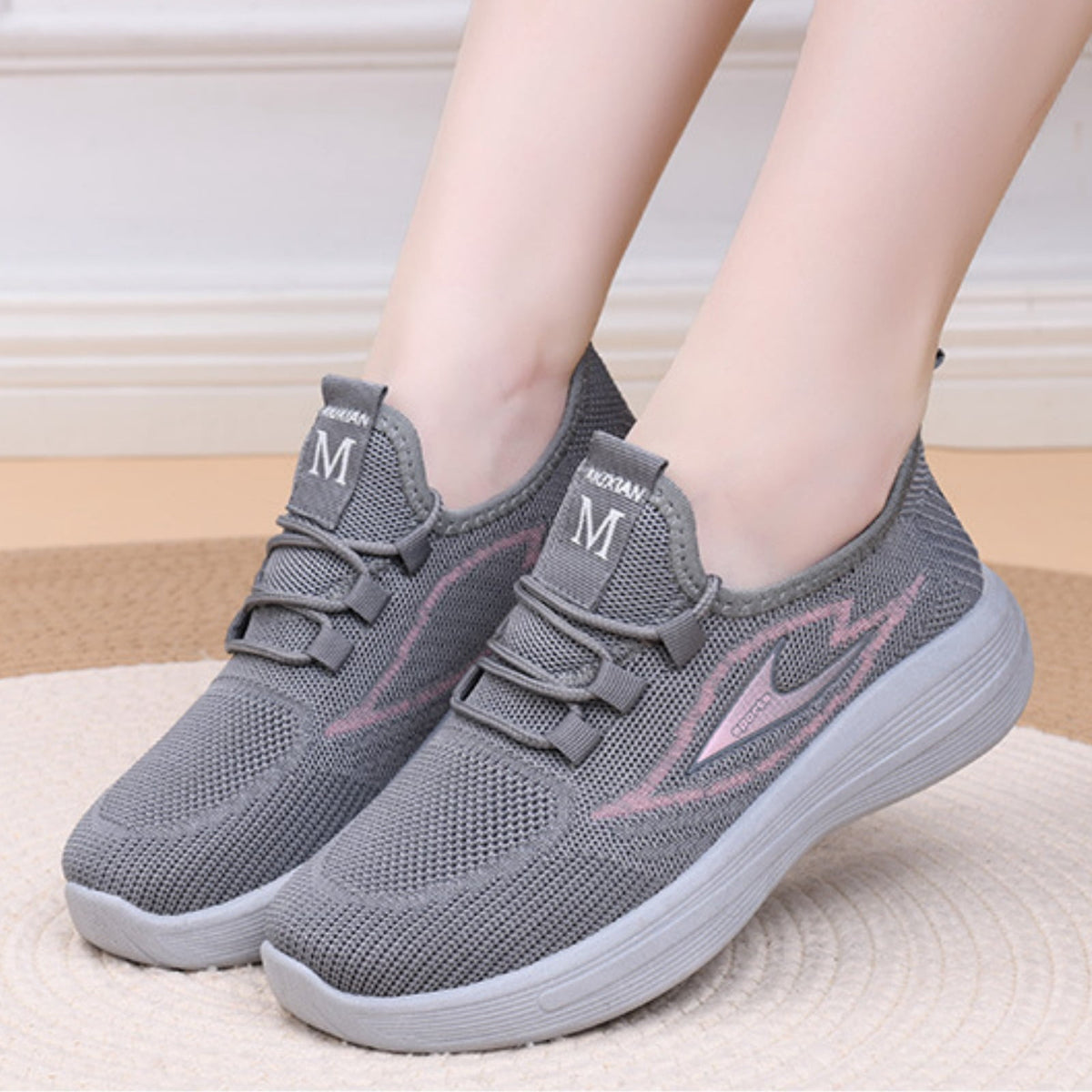 Domzle Women's Sneakers Breathable Lightweight Walking Shoes Running Shoes Non Slip Tennis Fashion Casual Sneakers Gray