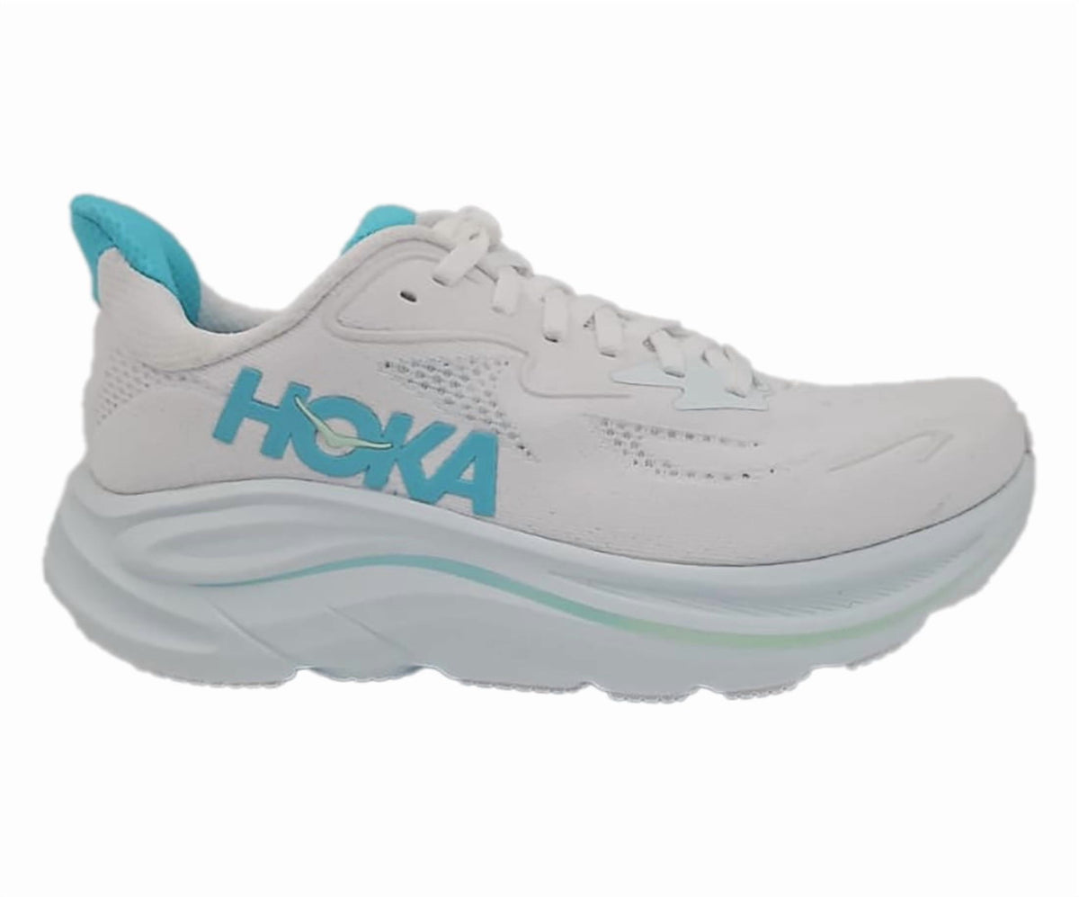 HOKA Clifton 10 Wide Womens Shoes Size 7.5, Color: White/Cielo Blue