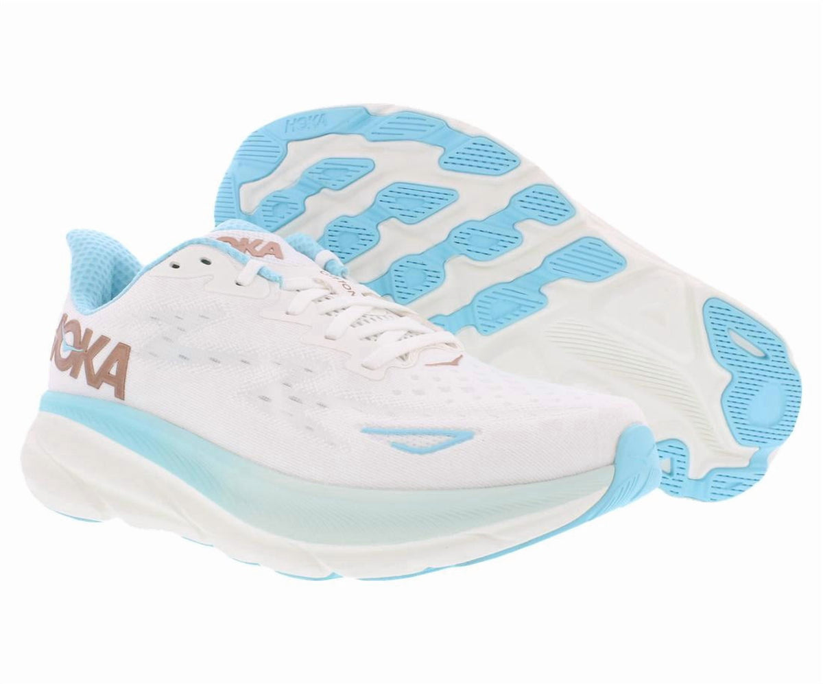 HOKA Clifton 9 Wide Womens Shoes Size 9, Color: Frost/Rose Gold