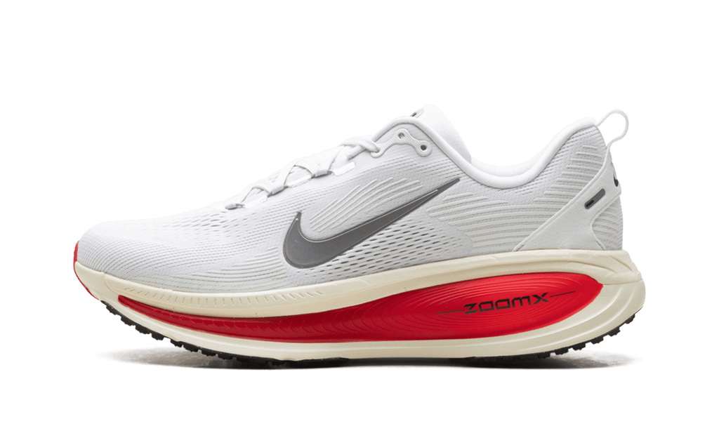 NIKE MENS Vomero 18 "Platinum Tint Siren Red Light Smoke Grey Metallic Pewter" HM6803 001 HM6803 001 from Stadium Goods