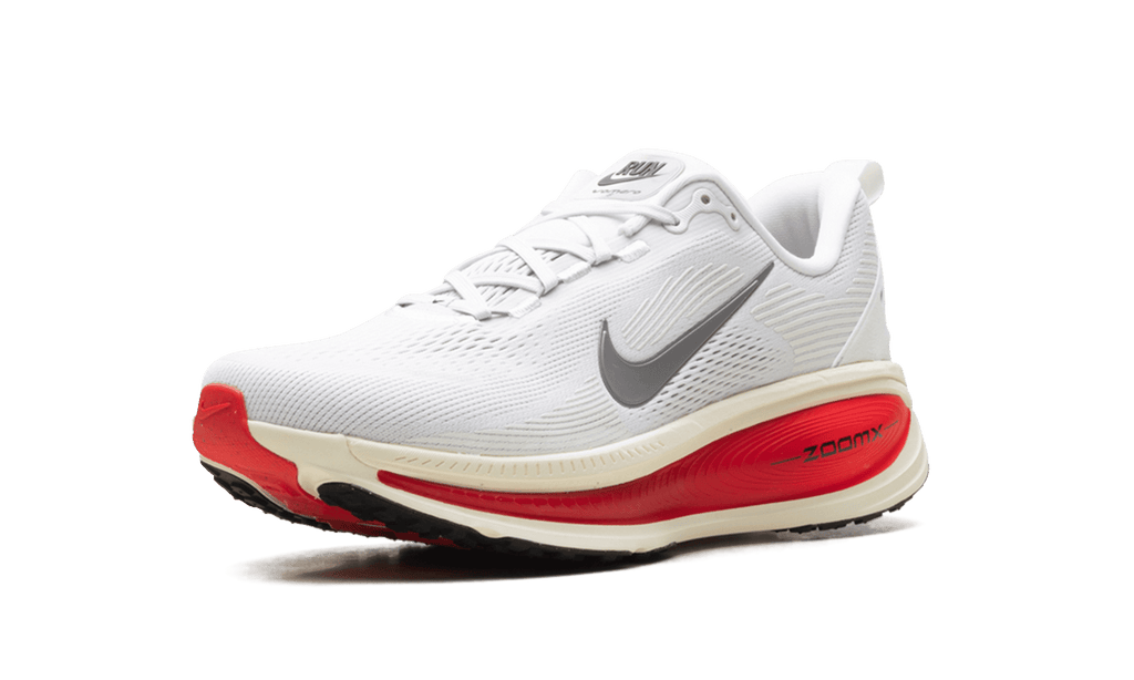 NIKE MENS Vomero 18 "Platinum Tint Siren Red Light Smoke Grey Metallic Pewter" HM6803 001 HM6803 001 from Stadium Goods